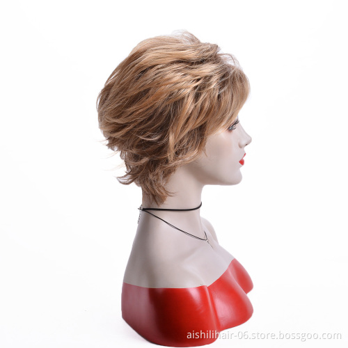 Aishili wholesale short blonde  brown fluffy bob hair closure kinky straight synthetic wigs for black women